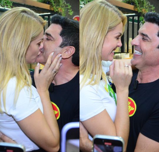Ana Hickmann e Edu Guedes trocam beijos durante evento no Rio de Janeiro