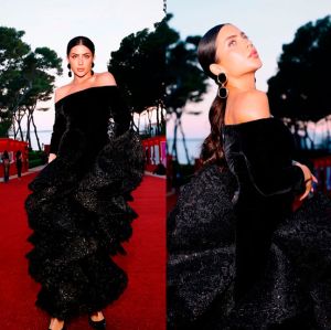 Deslumbrante, Jade Picon celebra estreia em evento beneficente da <i>amfAR</i> no Festival de Cannes: <i>- Admiro o trabalho</i>