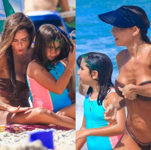 Momento fofura! Deborah Secco curte dia de praia com filha, Maria Flor