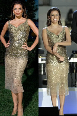 Brilho: Eva Longoria usa <i>nude</i> em festa