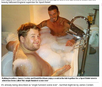 Banho de espuma: Beckham e comediante na banheira