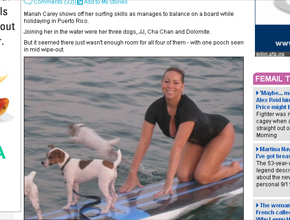 Férias: Mariah Carey surfa com <i>pets</i>