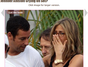 Vida real: Aniston chora no <i>set</i> de filmagem