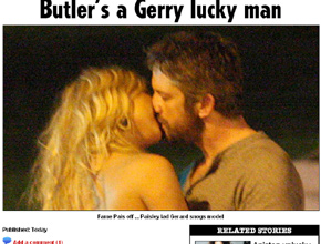 Fila anda: Gerard Butler aos beijos com modelo
