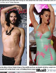 Por amor: Katy Perry e Russell Brand tem <i>tattoo</i> igual