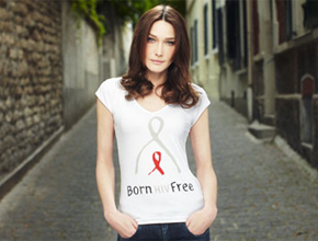 Beneficente: Carla Bruni modela camiseta de Gaultier