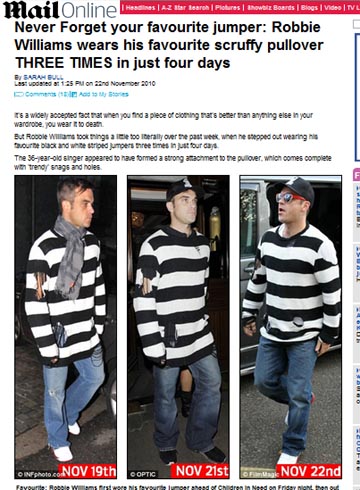 Roupa: Robbie Williams repete blusa três vezes