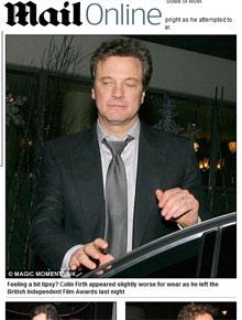 Feliz?: Colin Firth parece alterado ao deixar premiação
