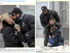Em família: Hugh Jackman brinca na neve
