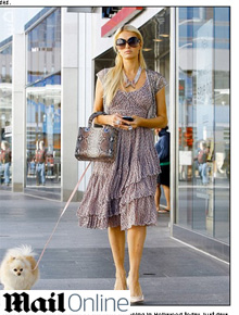 Por aí: Paris Hilton passeia com cachorro