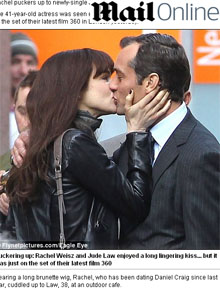 Mentirinha: Jude Law e Rachel Weisz se beijam