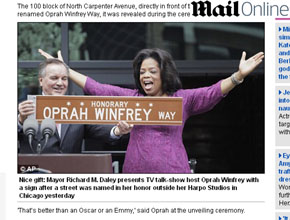 Homenagem: Oprah Winfrey vira nome de rua
