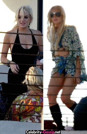 Lindsay Lohan promove festa no terraço de sua casa
