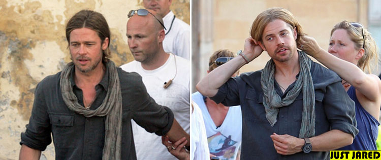 Brad Pitt filma ao lado de dublê em Malta
