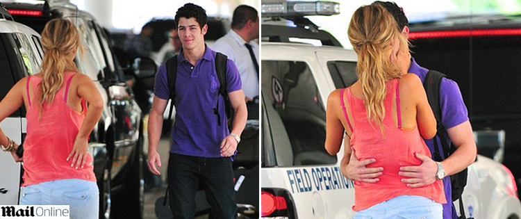 Nick Jonas é recebido com beijo em aeroporto