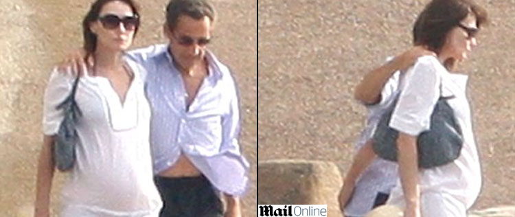 Carla Bruni desfila gravidez ao lado de marido na França