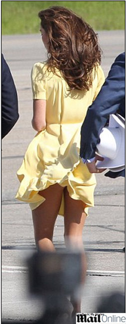 Vento levanta vestido de Catherine Middleton