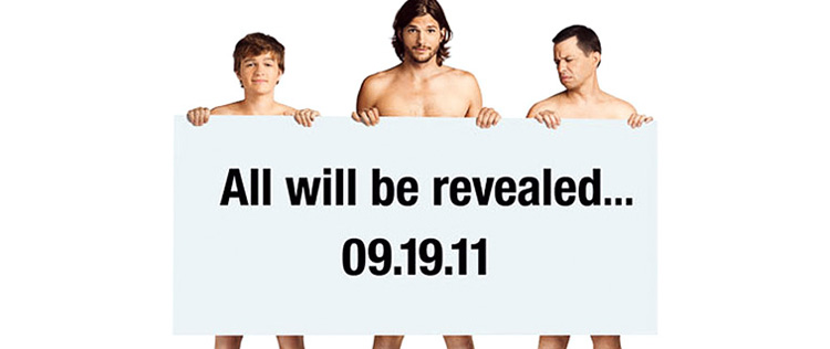 Ashton Kutcher tira roupa para novo anúncio de <i>Two and a Half Men</i>