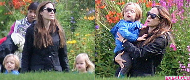 Angelina Jolie leva gêmeos a parque escocês