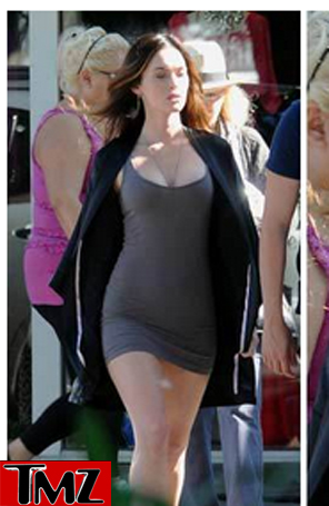 Megan Fox exibe as curvas com vestido justo e decotado