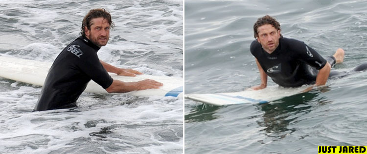 Gerard Butler surfa em Malibu