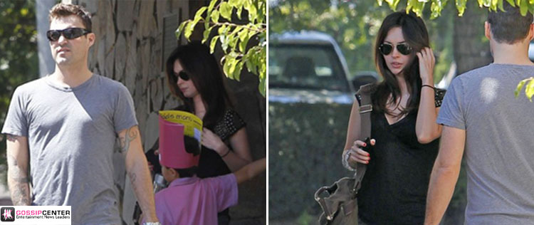 Megan Fox passeia com o marido e o enteado