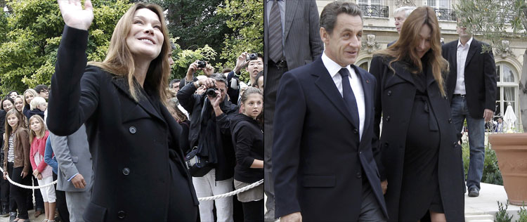 Carla Bruni desfila barrigão
