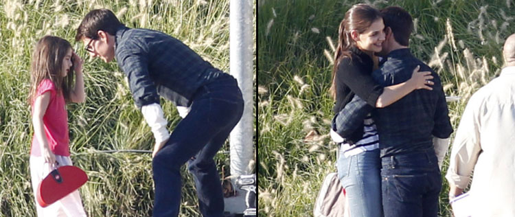 Katie Holmes abraça Tom Cruise em visita a <i>set</i>