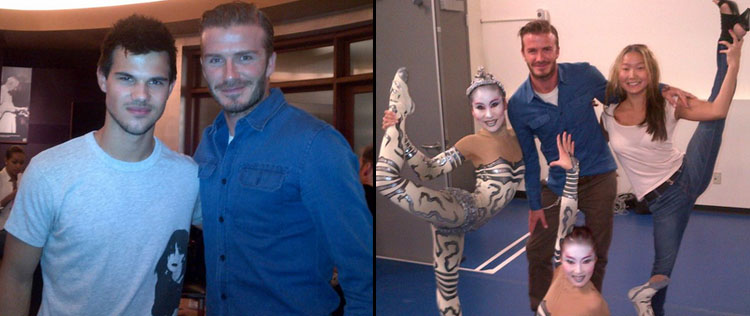 David Beckham posa ao lado de Taylor Lautner
