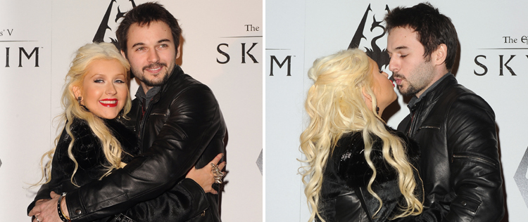 Christina Aguilera troca beijos com seu namorado em tapete vermelho