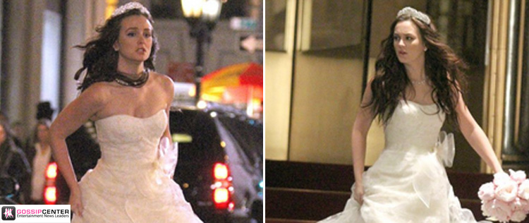 Leighton Meester grava vestida de noiva
