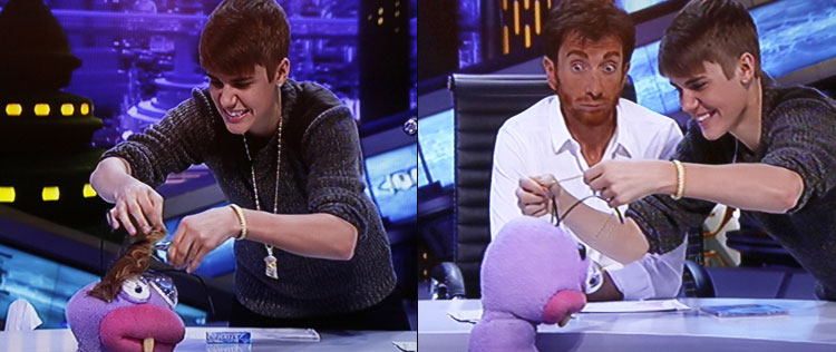 Justin Bieber corta cabelo de marionete