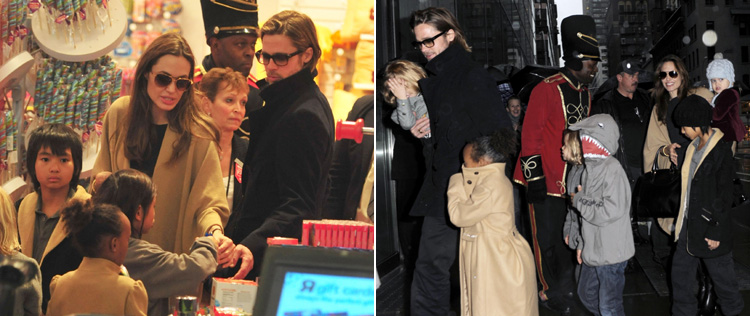 Angelina Jolie e Brad Pitt levam os filhos para comprar brinquedos