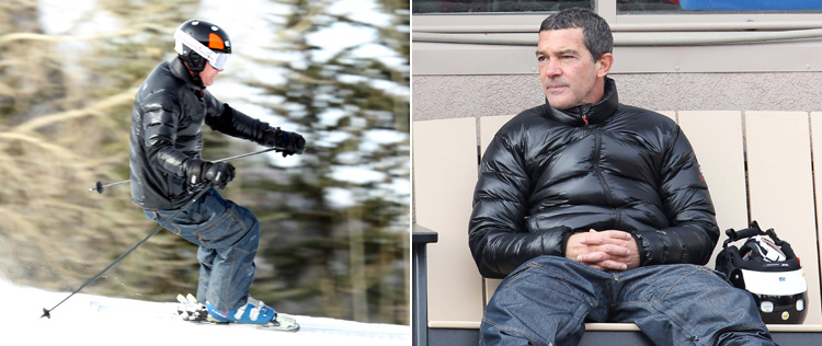 Antonio Banderas mostra suas habilidades esquiando