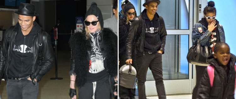 Madonna viaja com os filhos e o namorado