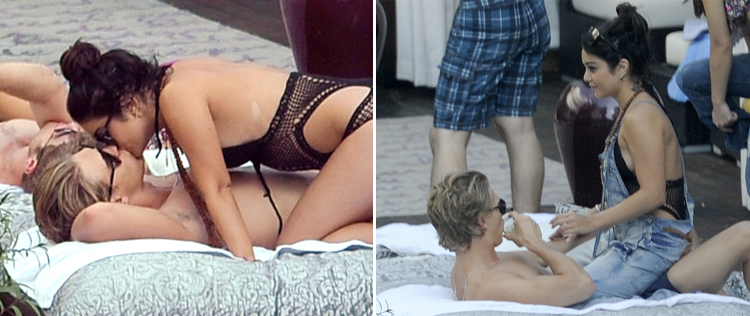 Vanessa Hudgens troca carinhos com o namorado