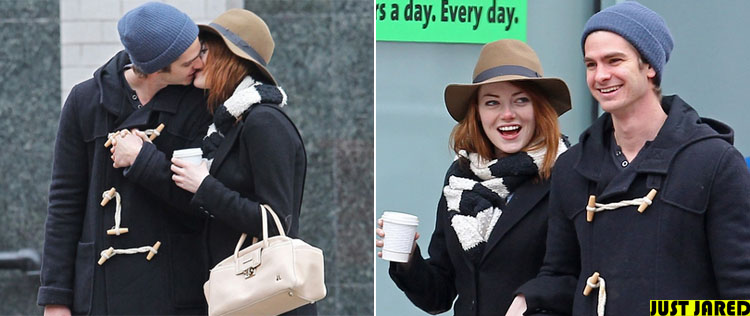Emma Stone e Andrew Garfield se beijam durante passeio