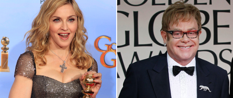Elton John alfineta Madonna durante o <I>Globo de Ouro</i>