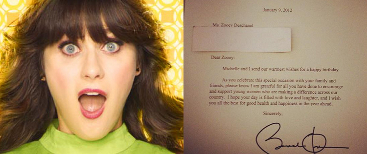 Zooey Deschanel recebe carta de Barack Obama