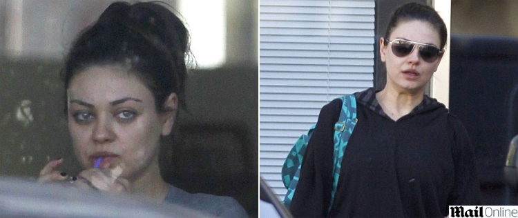 Mila Kunis é flagrada sem maquiagem