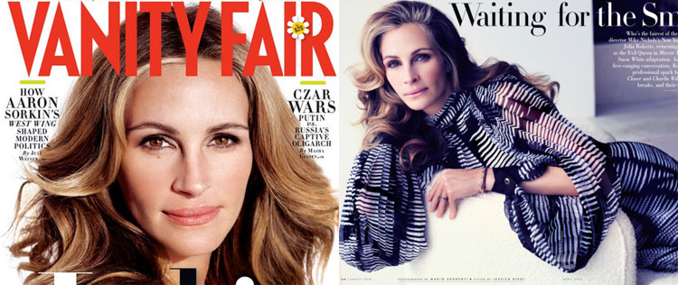 Julia Roberts é clicada por Mario Sorrenti para a <i>Vanity Fair</i>