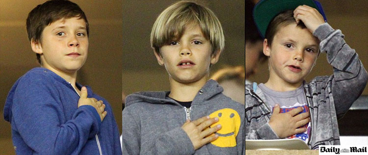 Filhos de David Beckham cantam hino norte-americano em partida