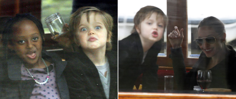 Filhas de Angelina Jolie fazem caretas para fotógrafos