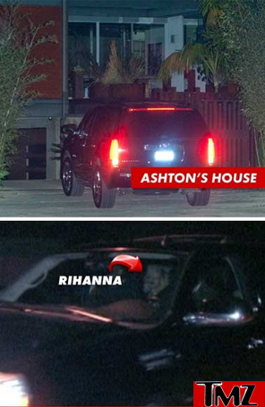 Rihanna faz visita noturna a Ashton Kutcher