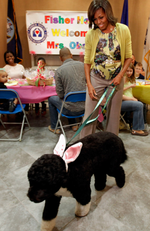 Michelle Obama enfeita cachorro