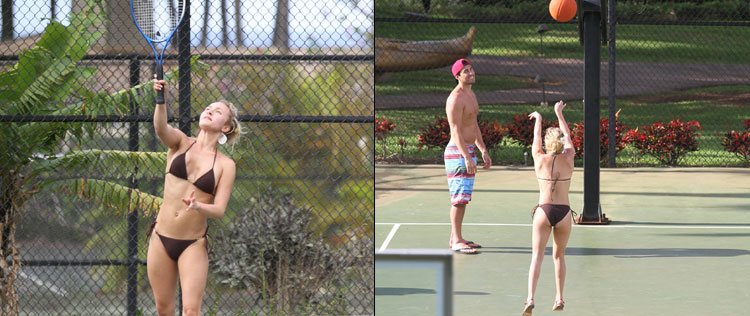 Hayden Panettiere joga tênis e basquete de biquíni