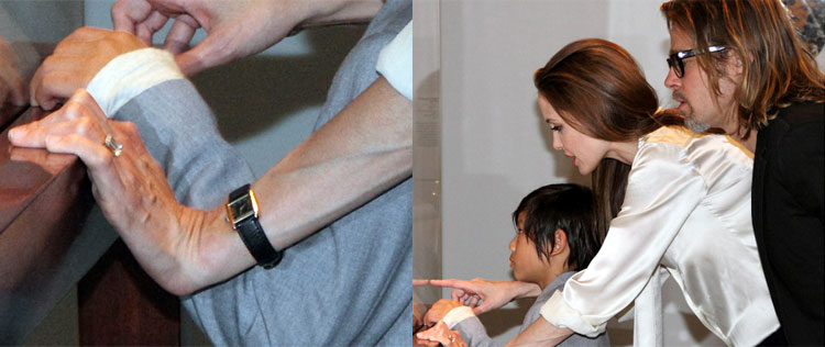 Angelina Jolie exibe possível aliança de noivado