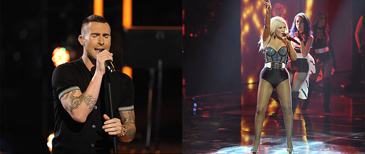 Adam Levine e Christina Aguilera se apresentam em <i>The Voice</i>