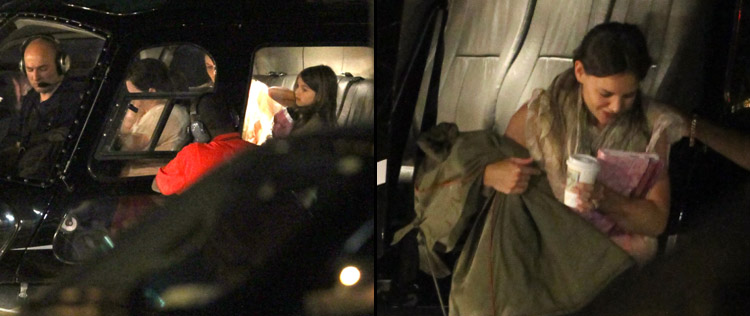 Katie Holmes e Suri são clicadas em helicóptero
