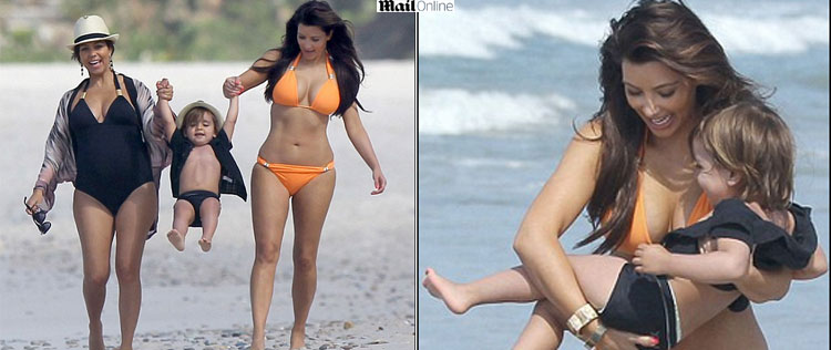Grávida, Kourtney Kardashian se diverte com herdeiro em praia mexicana